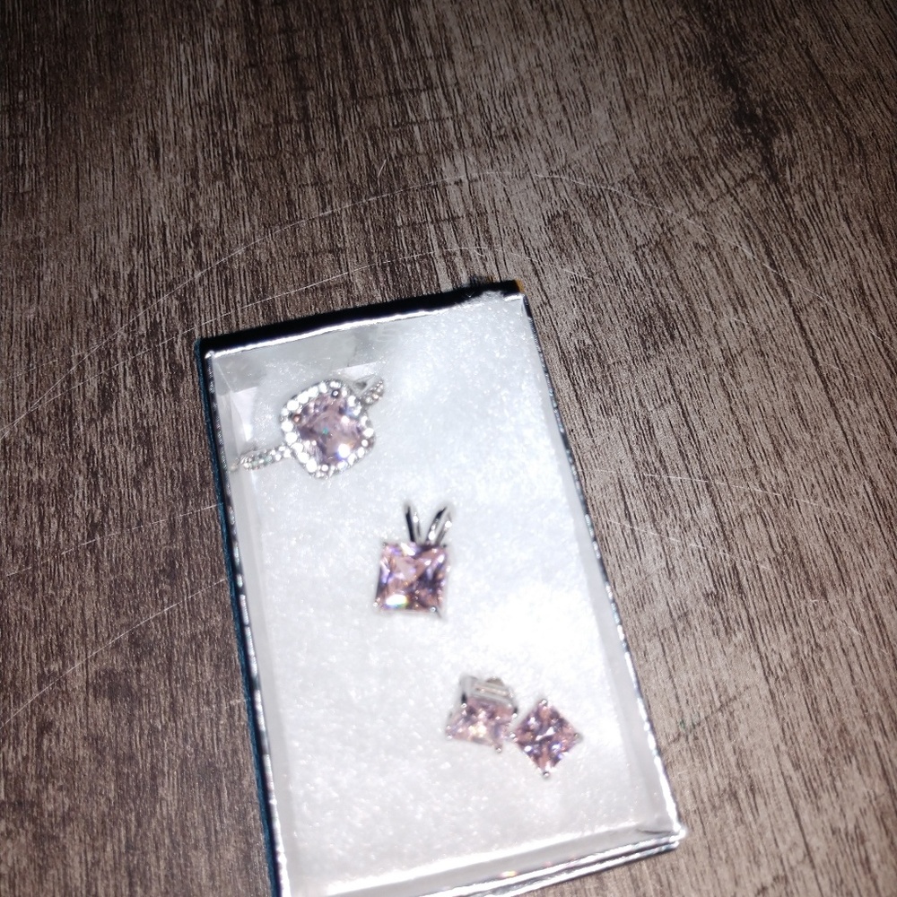 Pale Pink stone, earrings, pendant and ring set